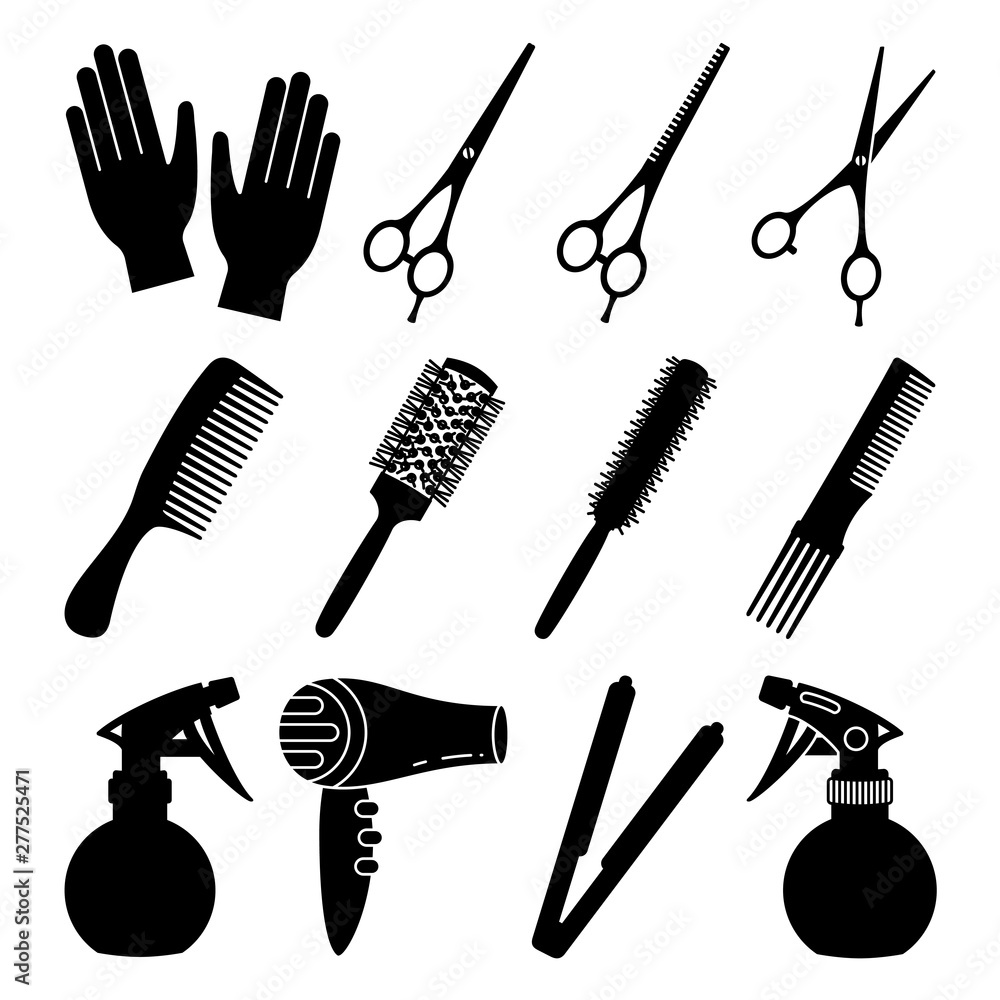 12 black and white hairdresser tools 12 black and white hairdresser tools