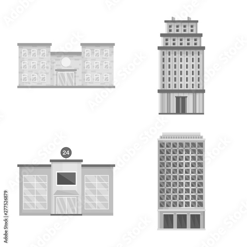 Fototapeta Naklejka Na Ścianę i Meble -  Vector illustration of construction and city icon. Set of construction and center vector icon for stock.