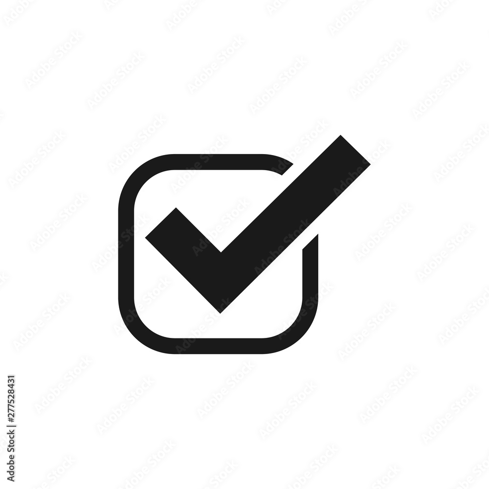 Check mark. Check mark icon in square. Check mark black icon. Isolated on white background Check mark. Check mark icon in square. Check mark black icon. Isolated on white background