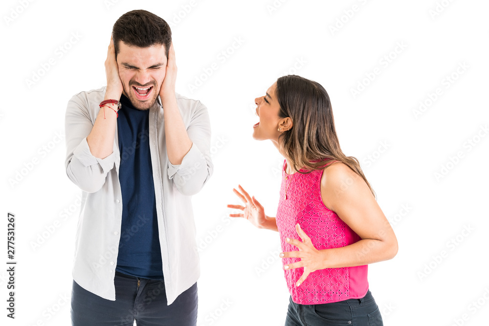 Latin Couple In Disputer Screaming Against White Background Latin Couple In Disputer Screaming Against White Background
