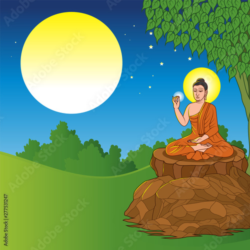 Buddha sitting under the Bodhi tree