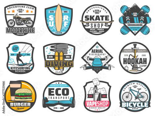 Leisure activity, sport, adventure, travel badges