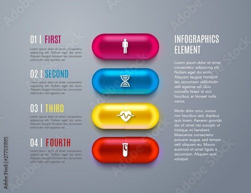 Healthcare infographic with step chart of capsules