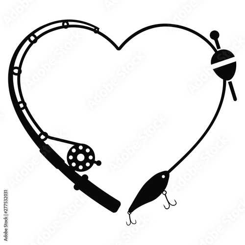Heart fishing rod vector illustration
