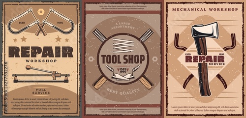 Repair tools, axe, trowels, tape measure, crowbars