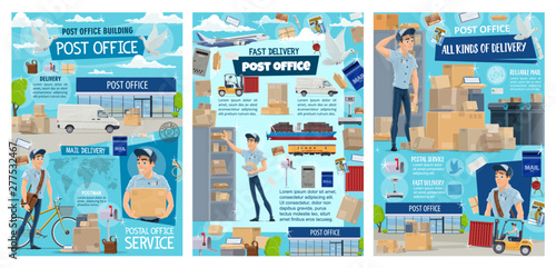 Post office, postman, mail and parcel delivery