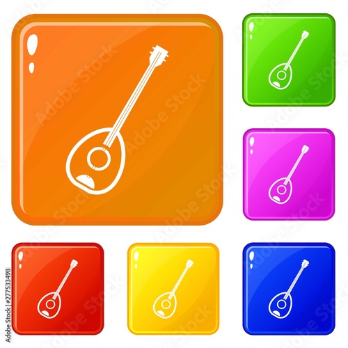 Saz turkish music instrument icons set collection vector 6 color isolated on white background