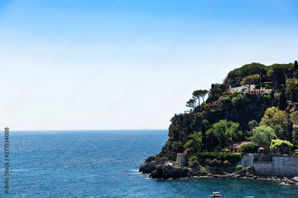 beautiful view of the sea of Taormina seen from above