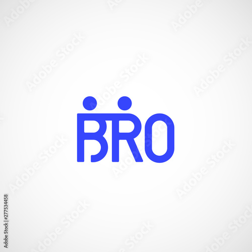 Bro or Borther Abstract Vector Sign, Emblem or Logo Template. Brotherhood or Team Lettering Icon. Friendly People Figures as Letters.