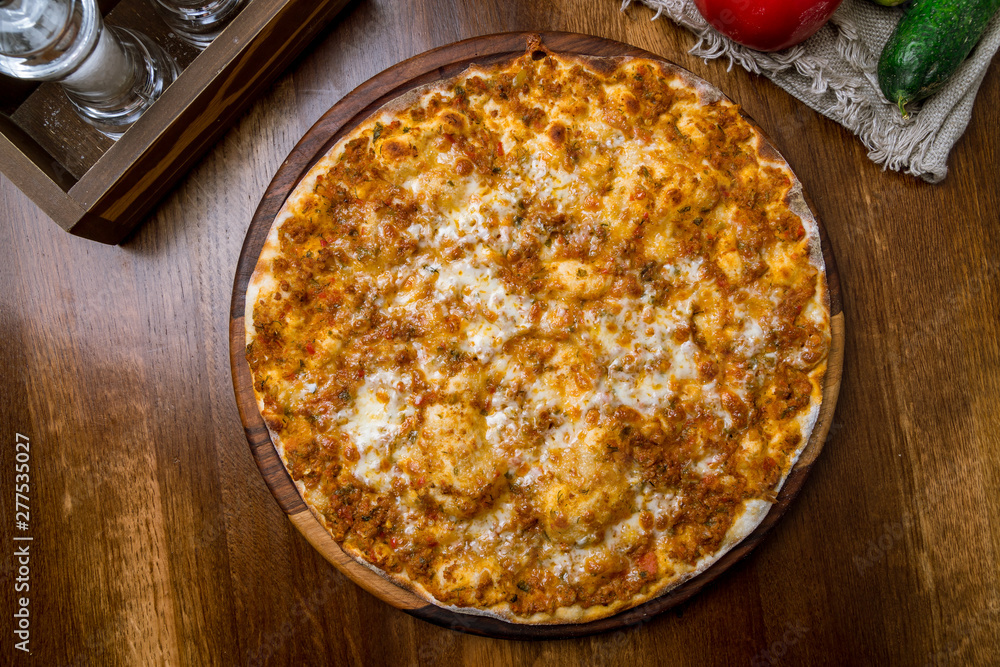 lahmacun Turkish cuisine on the board lahmacun Turkish cuisine on the board