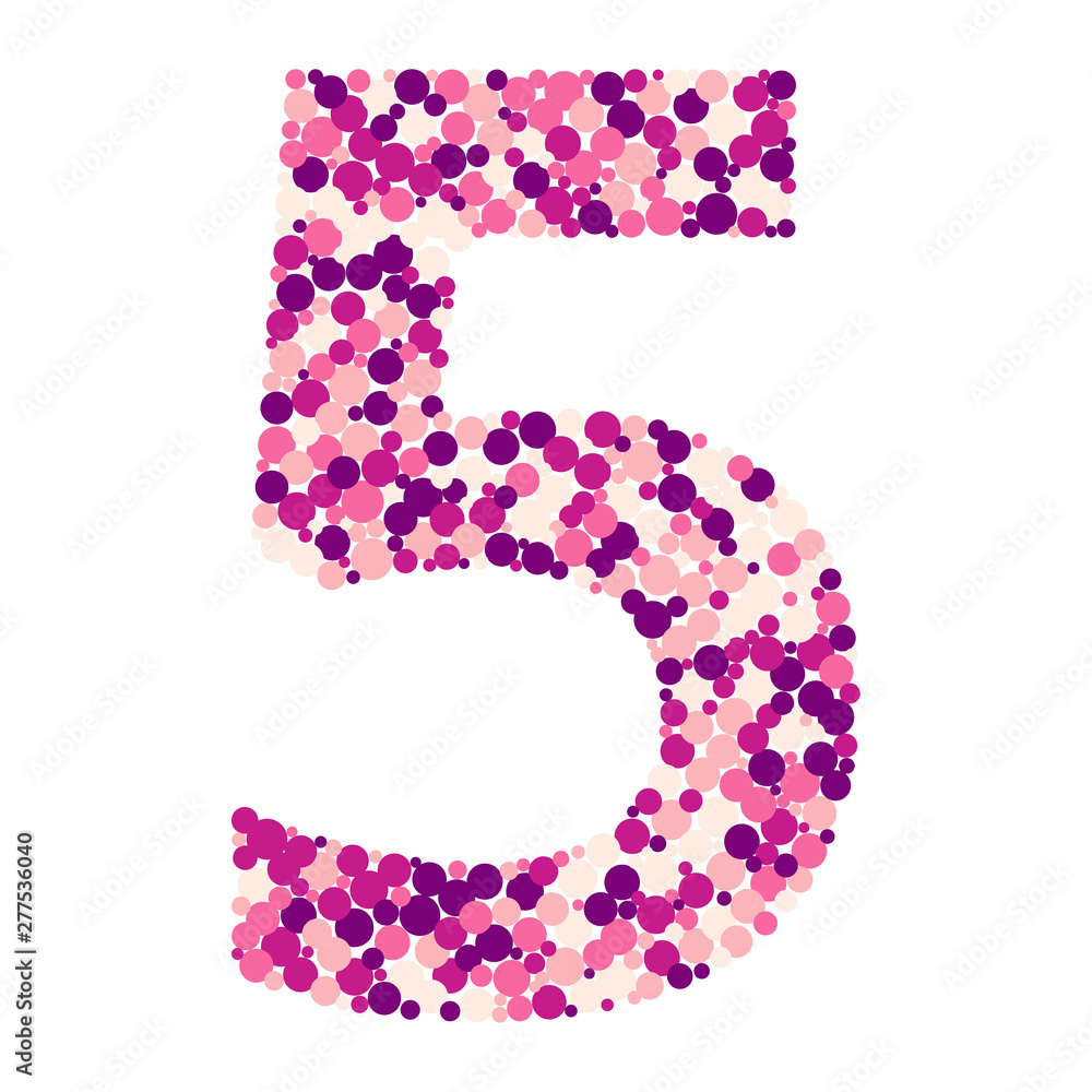 Digit 5 color distributed circles dots illustration Digit 5 color distributed circles dots illustration