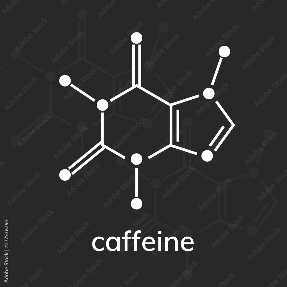 Caffeine chemical formula on dark background
