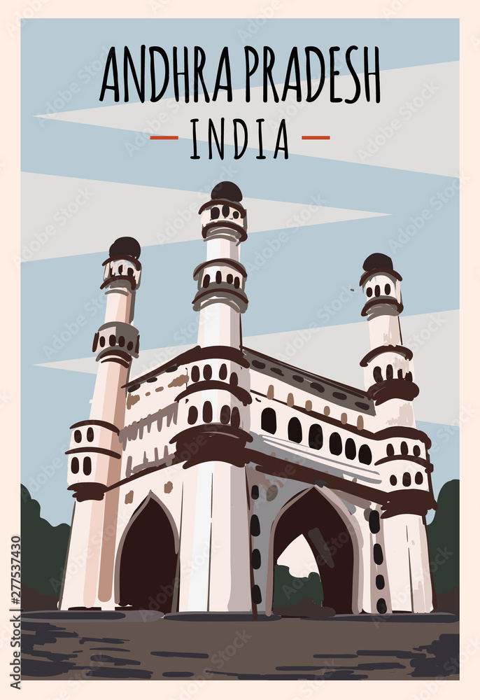 Andhra Pradesh retro poster. Andhra Pradesh travel illustration. States
