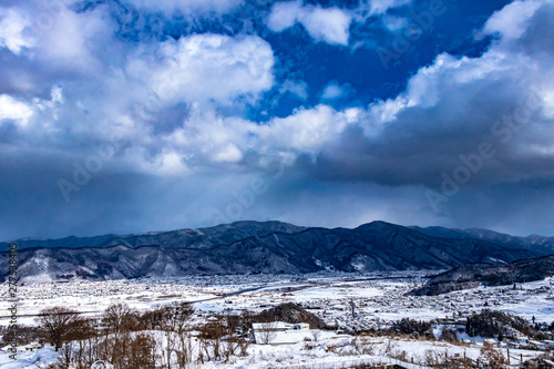 View in the countryside with snow in winter of Japan.
