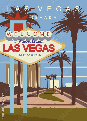 LasVegas modern vector poster. Las Vegas, Nevada landscape illustration. Top 20 most populated cities of the USA. photo