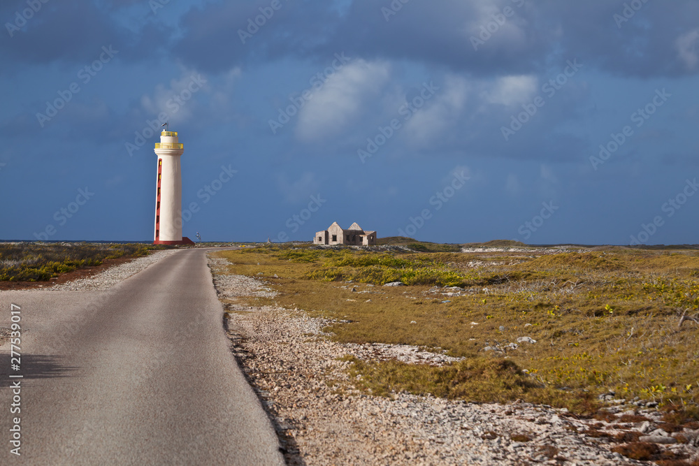 Lighthouse and abandoned building on the Caribbean Island of Bonaire Lighthouse and abandoned building on the Caribbean Island of Bonaire