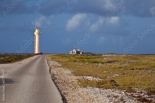 Lighthouse and abandoned building on the Caribbean Island of Bonaire