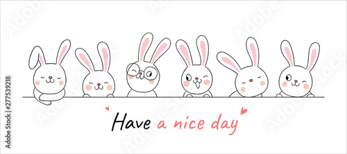 Draw banner cute rabbit with word have a nice day. photo