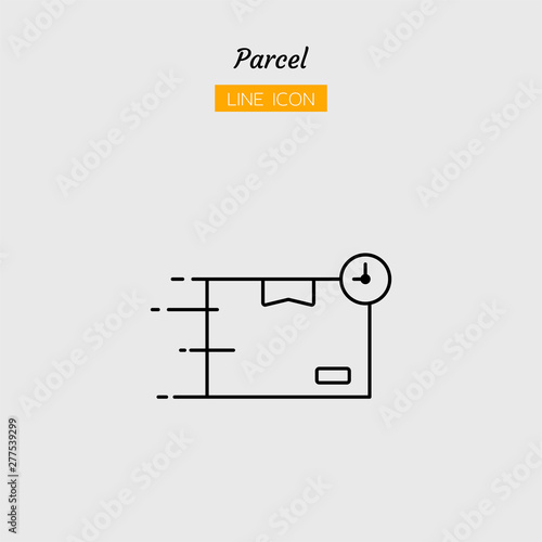 line icon symbol, parcel transport postal delivery logistics fast, on time, box package shipping service, Isolated flat outline vector design
