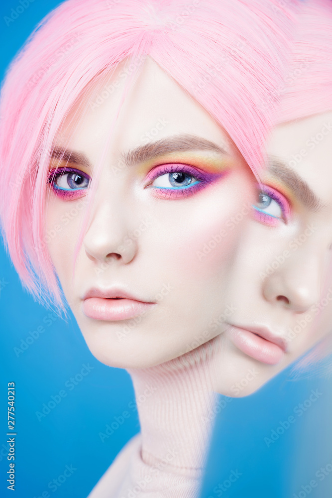 Art fashion studio portrait of beautiful redhead woman with modern makeup. Art fashion studio portrait of beautiful redhead woman with modern makeup.
