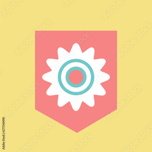 Gear cogwheel in squared frame vector, machine element isolated icon. Shaped industrial item, rounded steel cog engine part, sign of process progress