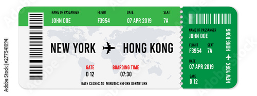 Realistic airline ticket design with passenger name. Vector illustration