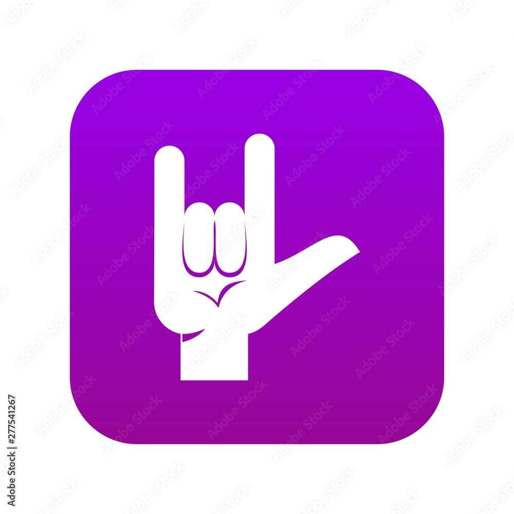 Rock gesture icon digital purple for any design isolated on white vector illustration Rock gesture icon digital purple for any design isolated on white vector illustration