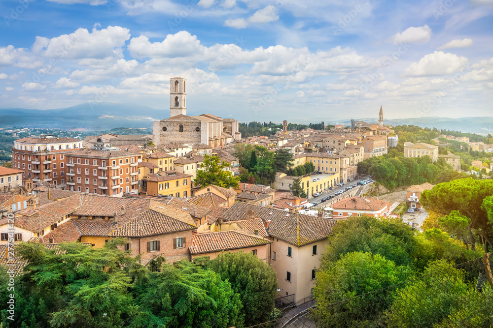 Cityscape of Perugia with basilica of  San Domenico