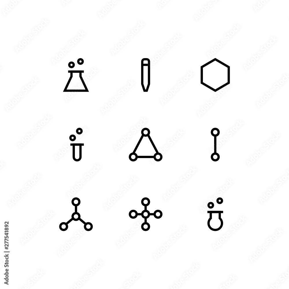 Set of chemistry, laboratory, atom, test tube, molecule outline style icon - vector Set of chemistry, laboratory, atom, test tube, molecule outline style icon - vector