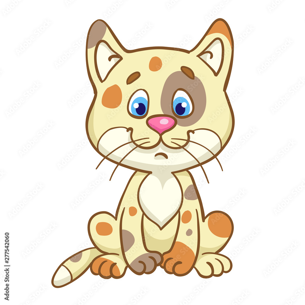 Little cute kitten sitting. In cartoon style. Isolated on white background. Little cute kitten sitting. In cartoon style. Isolated on white background.