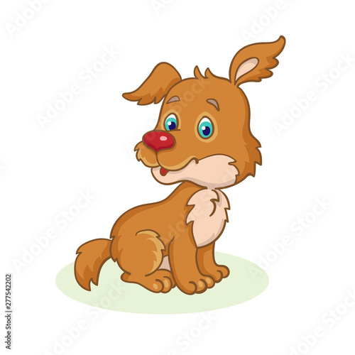 Little cute funny puppy is sitting. In cartoon style. Isolated on white background