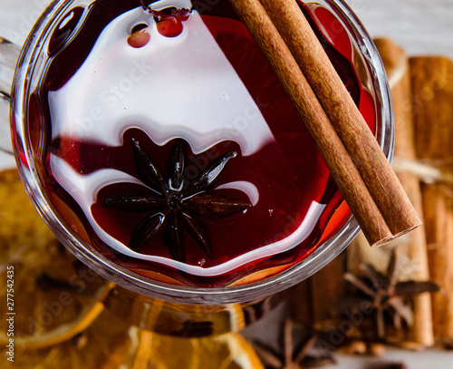 Mulled wine glintwine served in glasses for christmas table photo