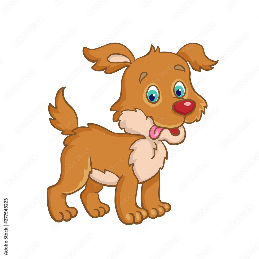Little cute dog standing and smiling. In cartoon style. Isolated on white background. Little cute dog standing and smiling. In cartoon style. Isolated on white background.