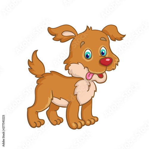 Little cute dog standing and smiling.  In cartoon style. Isolated on white background.