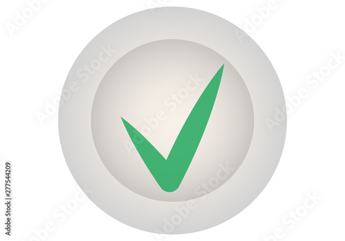 Icono blanco con tic de aprobación verde.