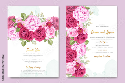 beautiful wedding invitation card with maroon and pink roses template