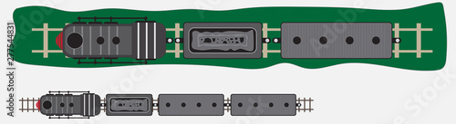 top view of steam locomotive and passenger