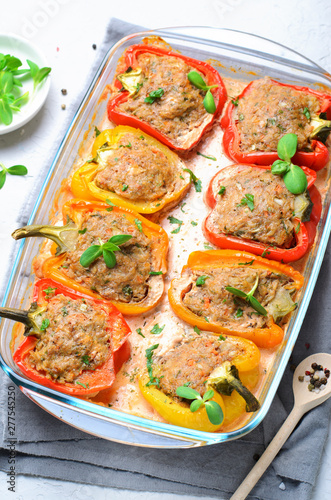 Stuffed Peppers with Meat, Vegetables and Creamy Tomato Sauce