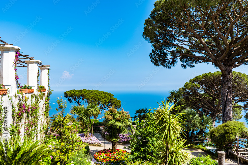 The beautiful gardens of Villa Rufolo in Ravello, Amalfi Coast in Italy