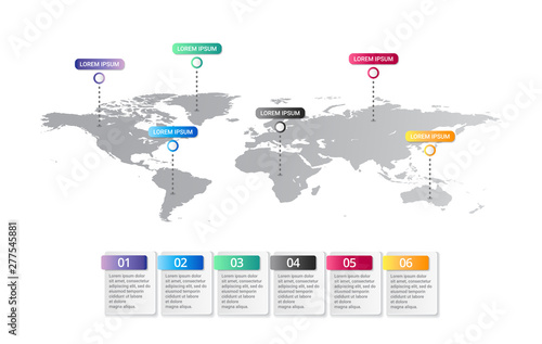 Fototapeta Naklejka Na Ścianę i Meble -  world map Infographic template with icons options . world infographic . business infographic for presentations, layout, banner, chart, info graph.
