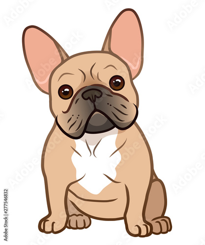 French bulldog cute sitting puppy with funny head tilt vector cartoon illustration isolated on white. Dogs, pets, animal lovers theme design element.