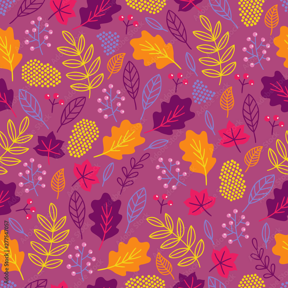 Nature seamless pattern with berries, leaves, branches Nature seamless pattern with berries, leaves, branches
