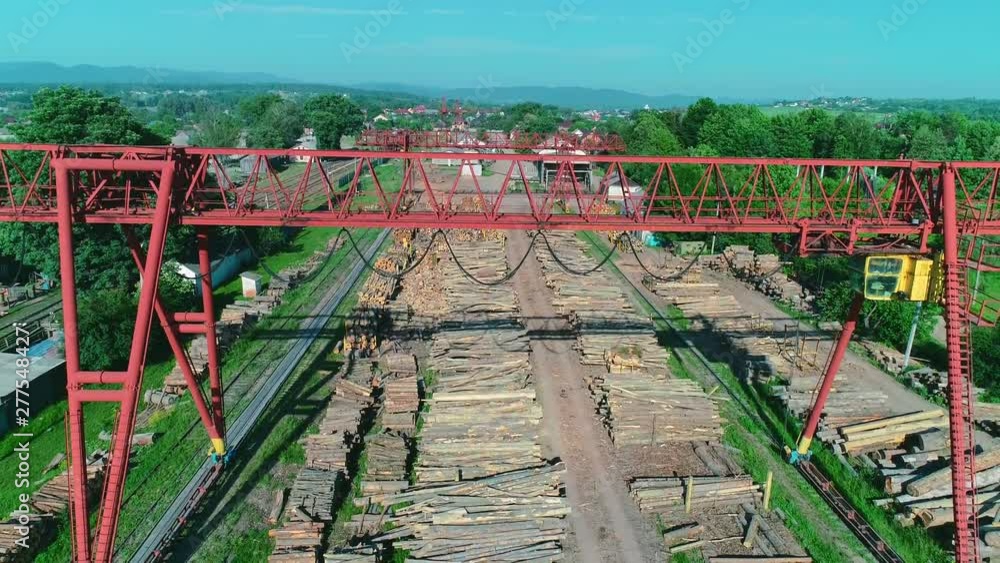Aerial shot of sawmill products. 4K. Aerial shot of sawmill products. 4K.