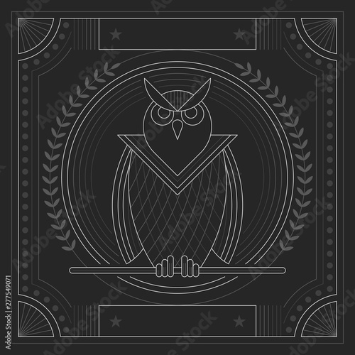 MONOCHROME OWL LINE ART WITH FRAME