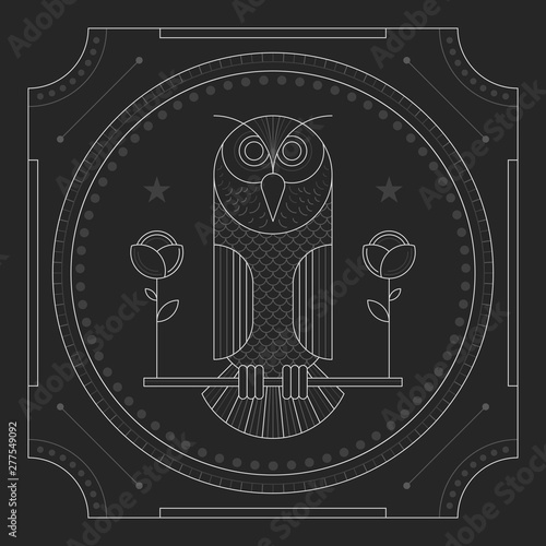 MONOCHROME OWL LINE ART WITH FRAME