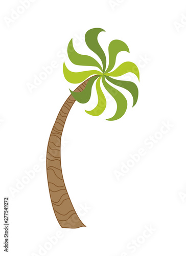 Tropical palm on island with sea waves vector illustration isolated white background. Beach under palm tree. Summer vacation in tropics. Cartoon vector illustration