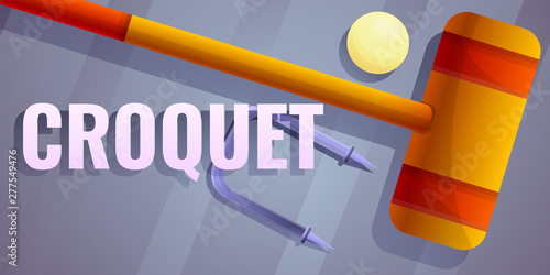 Croquet equipment concept banner. Cartoon illustration of croquet equipment vector concept banner for web design