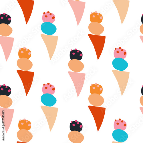 Seamless ice cream texture with geometric pop shapes vector.