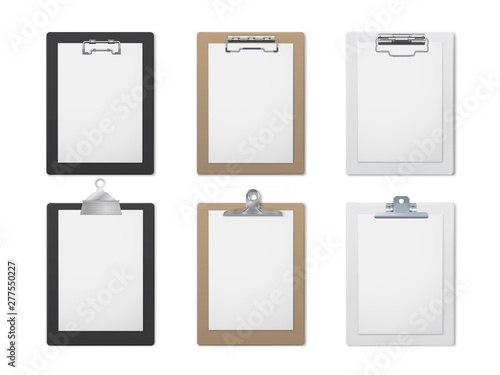Office clipboard realistic set, document and paper holder