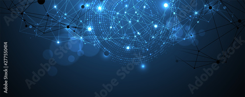 Polygonal science background with connecting dots and lines. Digital data visualization.